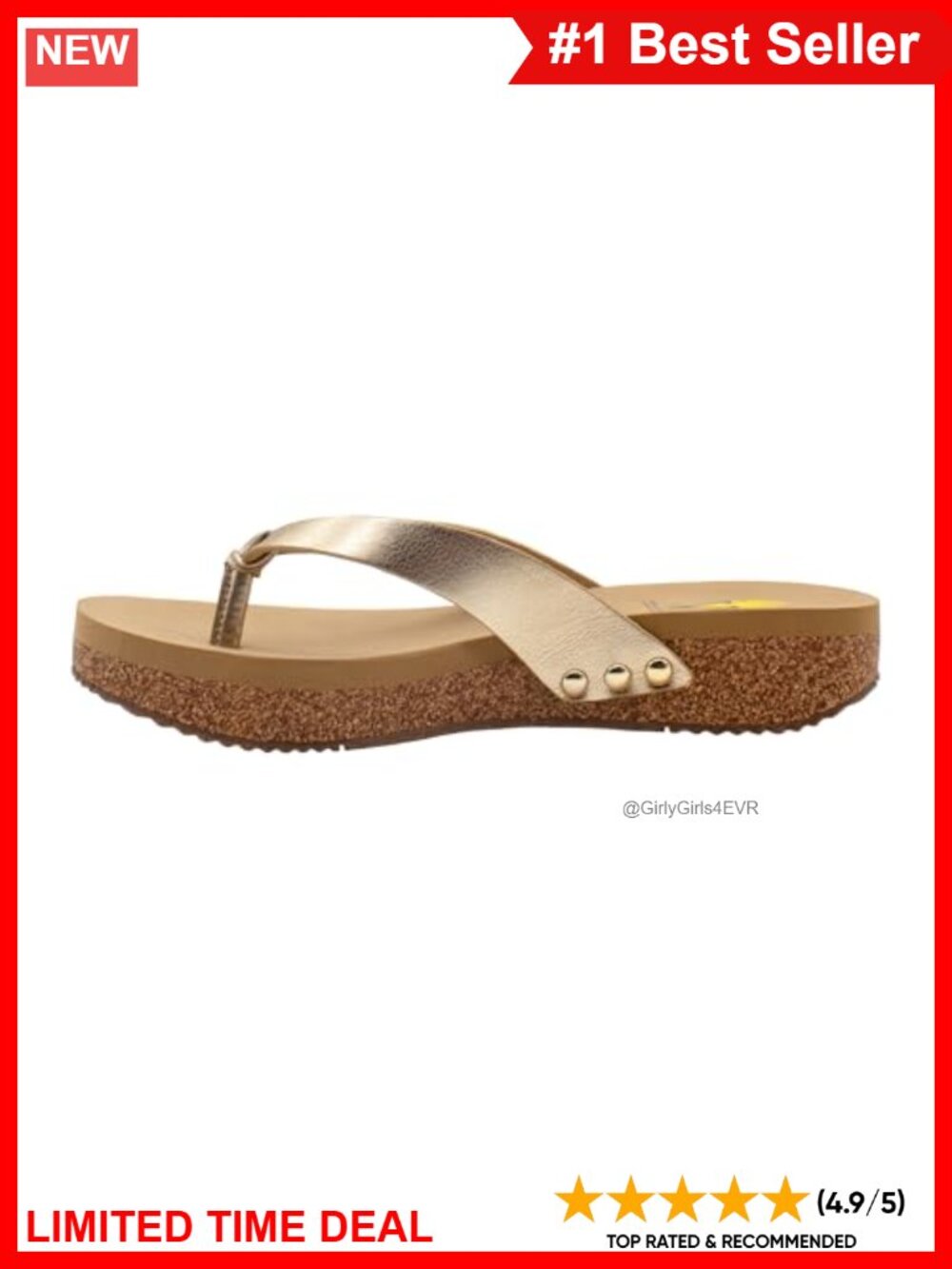 Cork Wedge Thong Sandals with Metal Stud Accents and EVA Insole